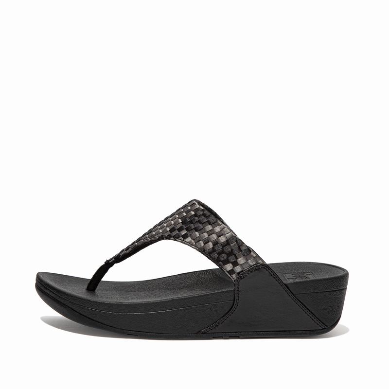 FitFlop Lulu Weave Checkered Schwarz - FitFlop Zehentrenner Damen Schweiz [GQFA-28645]